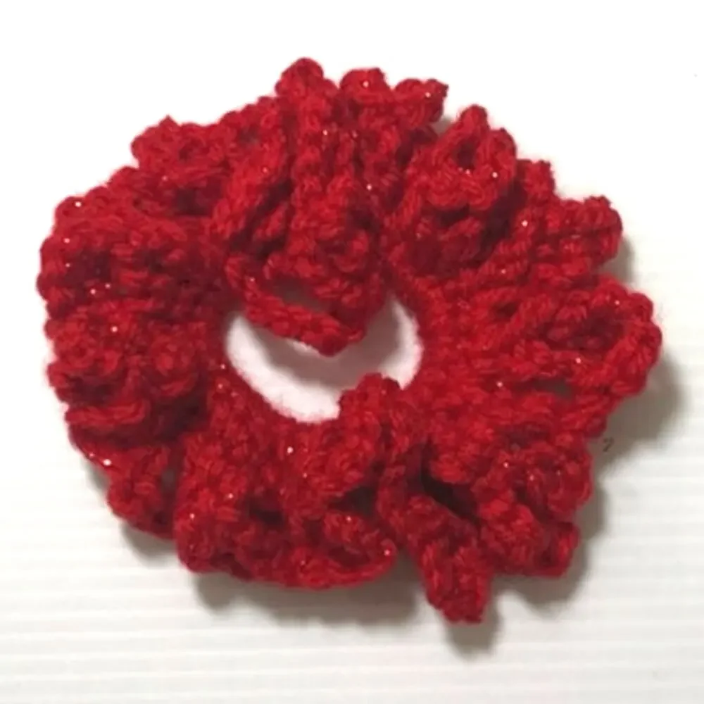 NWT Red Sparkly Handmade Crocheted Hair Scrunchie by Dawny